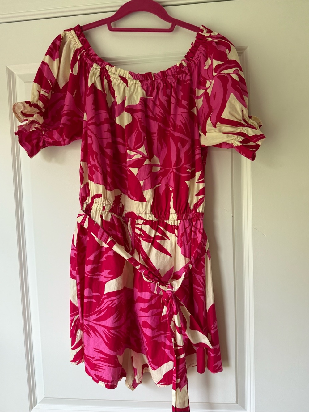 Flying Tomato Pink Floral Tie-Waist Shorts Romper, Large